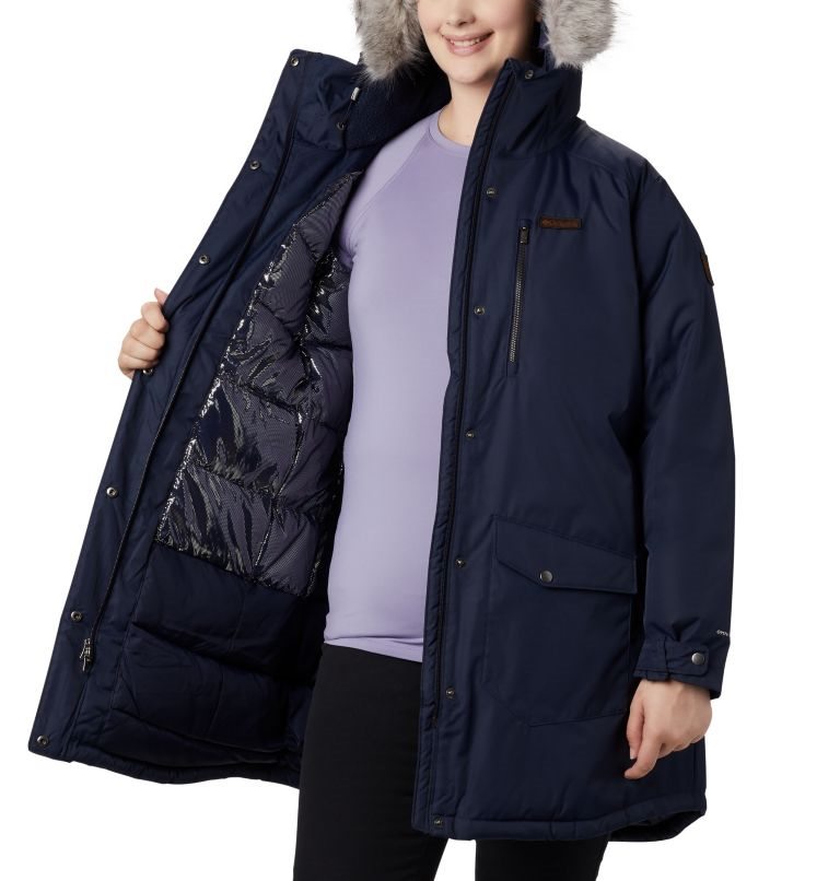 Women's Columbia Suttle Mountain Long Insulated Jackets Navy | Plus Size CA-Y3014